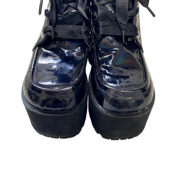 Tuk Patent Leather Iridescent Heeled Platform Boots Goth Emo Alt Womens Size 6 - Picture 10 of 12
